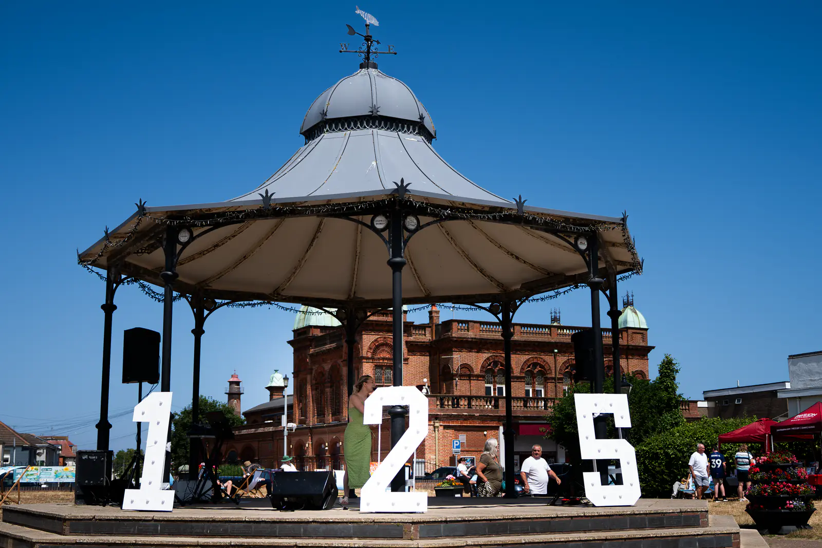 The bandstand dressed with illuminated 125 numbers for the Pavilion’s birthday celebration