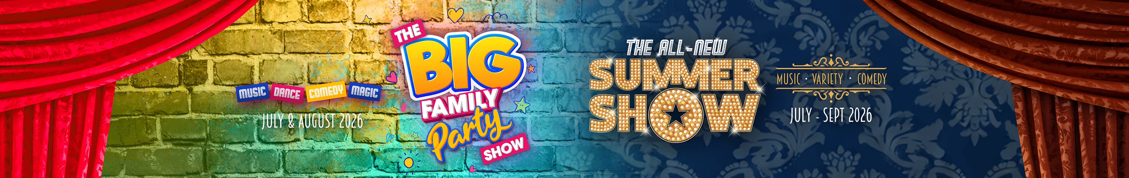 Banner advert promoting the All New Summer Show and the Big Family Party Show 2026