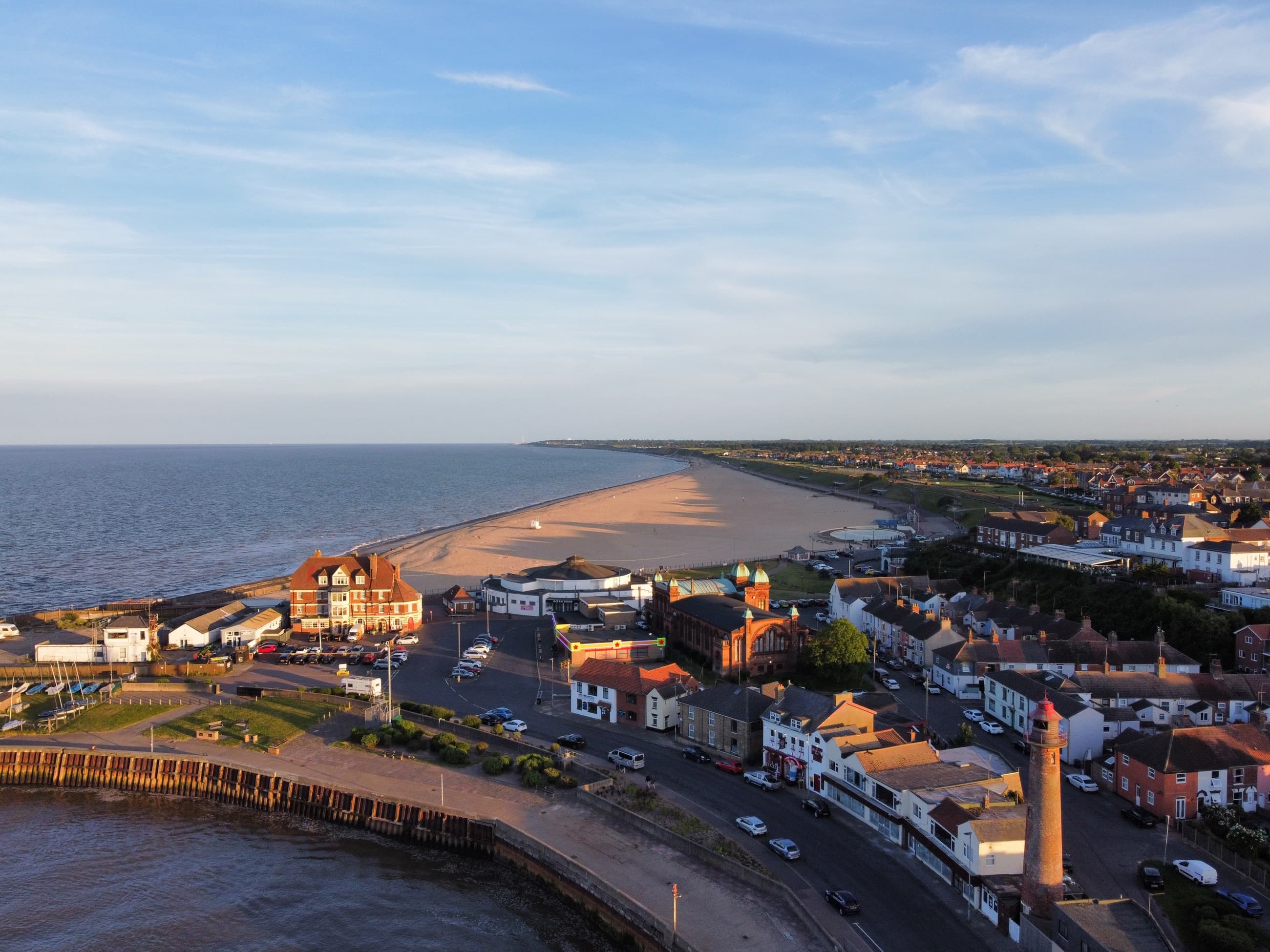 Aerial view of Gorleston seafront and the Pavilion Theatre