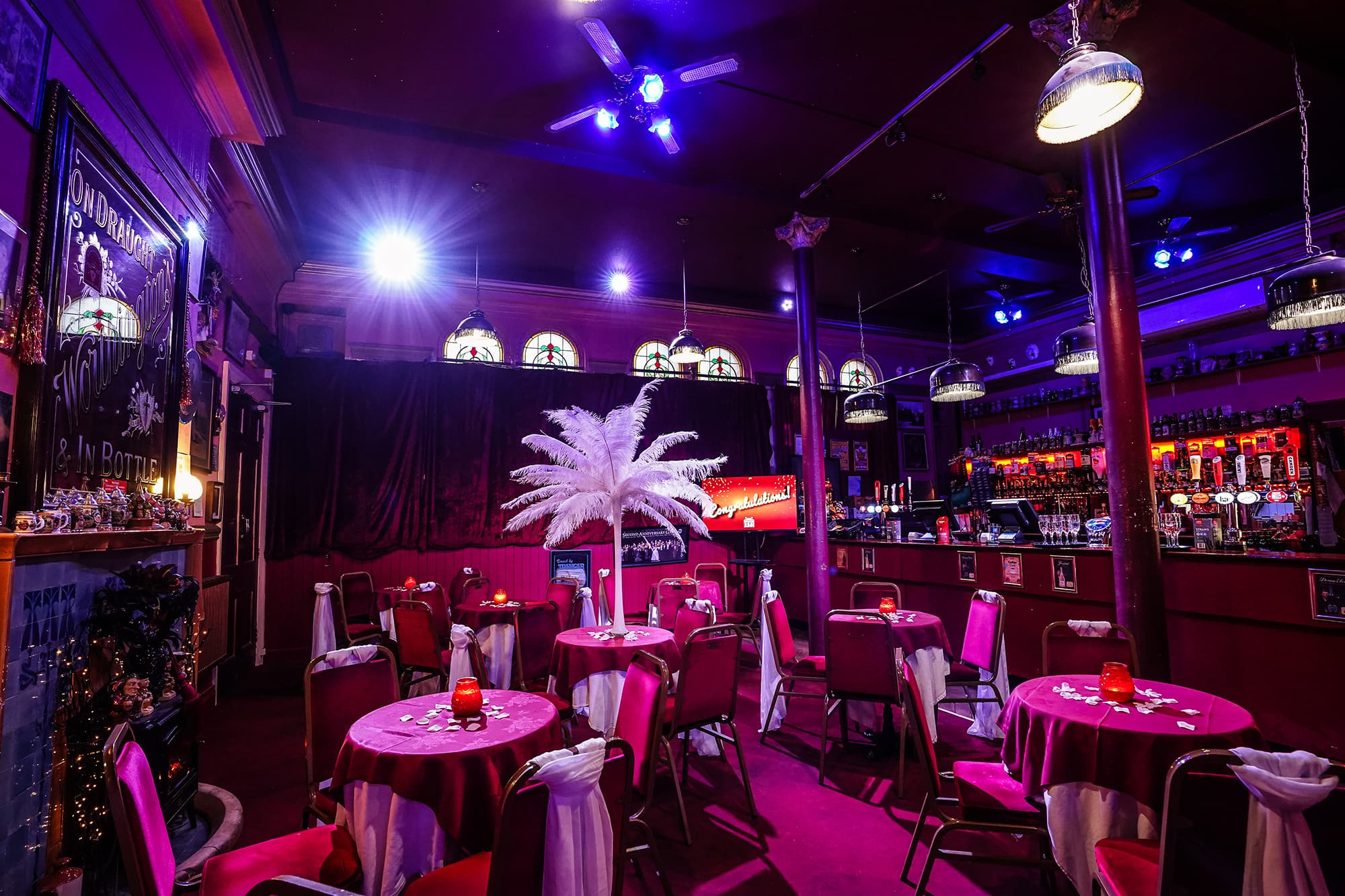The Pavilion theatre bar prepared for a wedding reception
