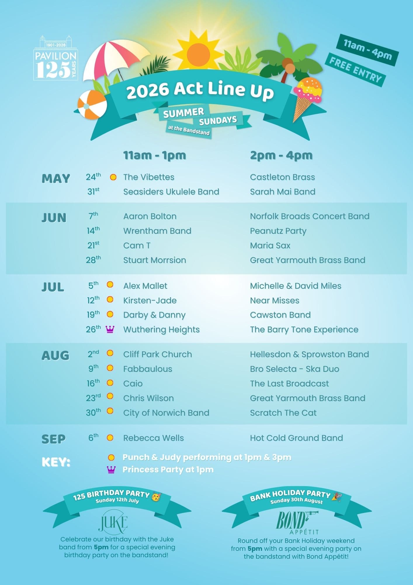 The complete 2026 Summer Sundays act line-up