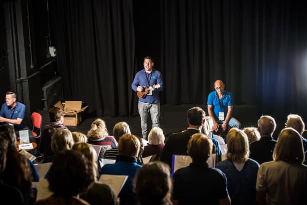 A Community Hub gathering in the Pavilion auditorium