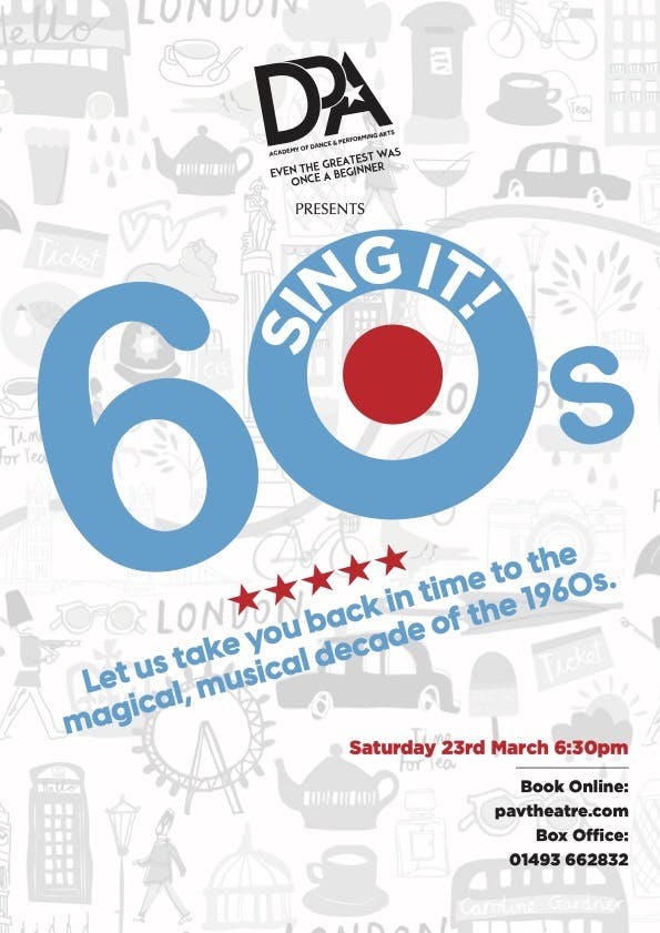 Poster for the SING IT! 60s performance at the Gorleston Pavilion Theatre