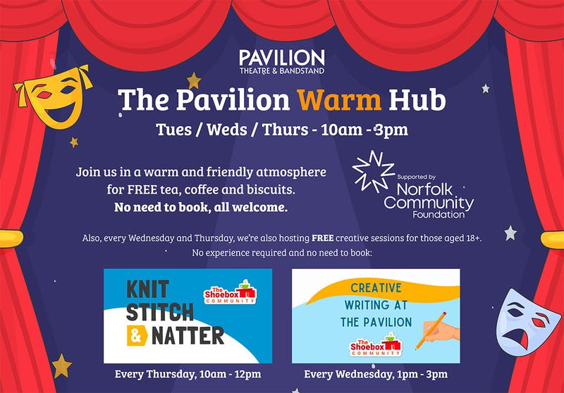Poster for the Pavilion Warm Hub performance at the Gorleston Pavilion Theatre