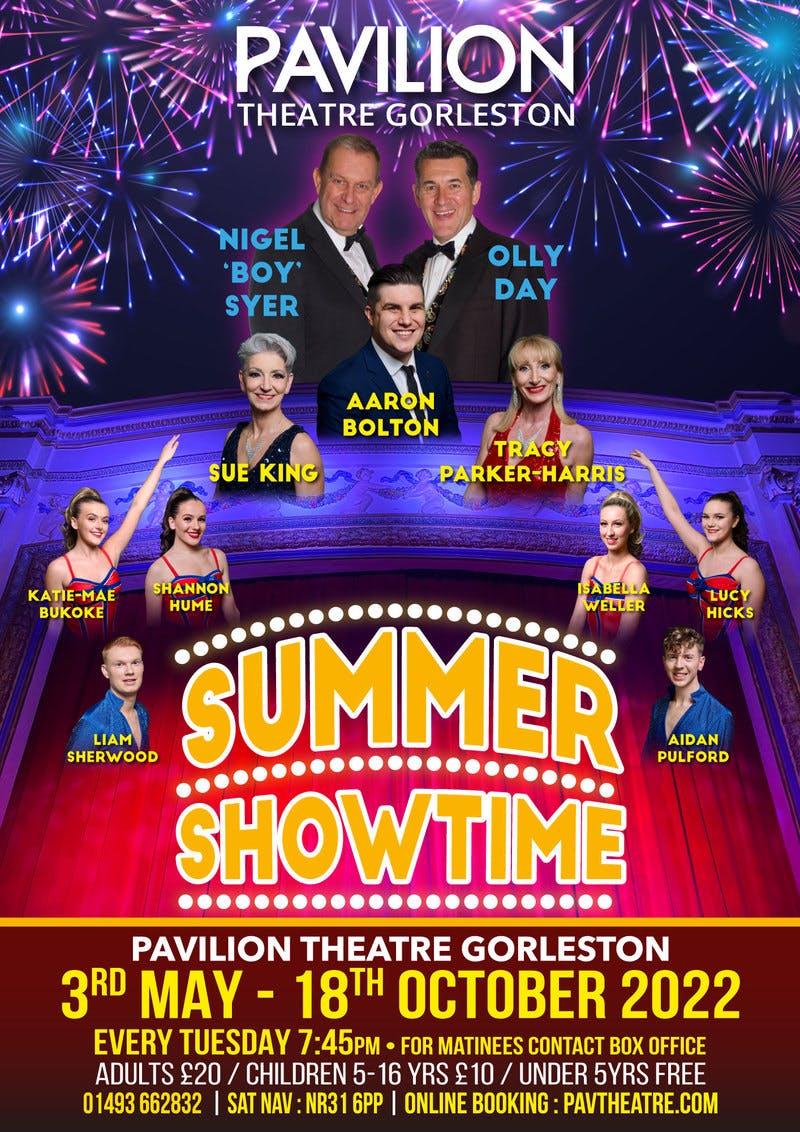 Poster for the Summer Showtime 2022 performance at the Gorleston Pavilion Theatre