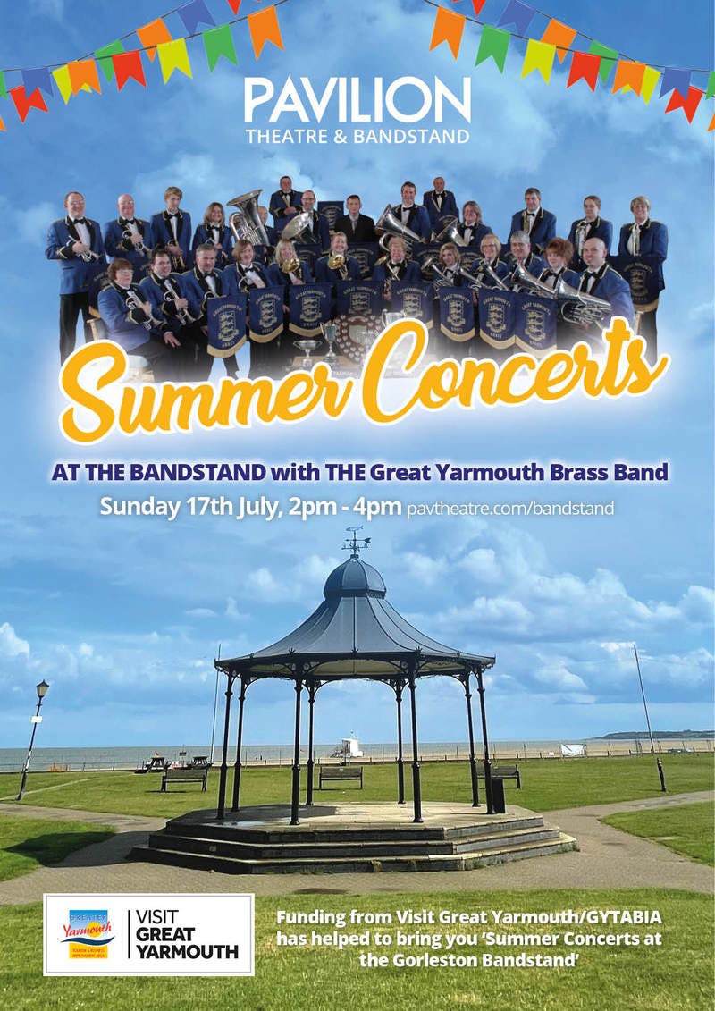 Poster for the Great Yarmouth Brass Band: Summer Bandstand Concerts performance at the Gorleston Pavilion Theatre