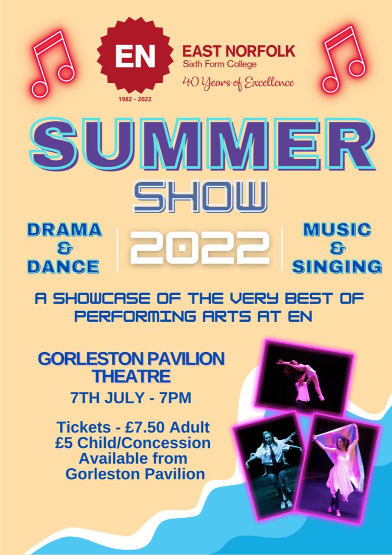 Poster for the End of Year Summer Show performance at the Gorleston Pavilion Theatre