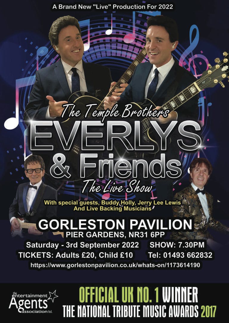 Poster for the Everly & Friends performance at the Gorleston Pavilion Theatre
