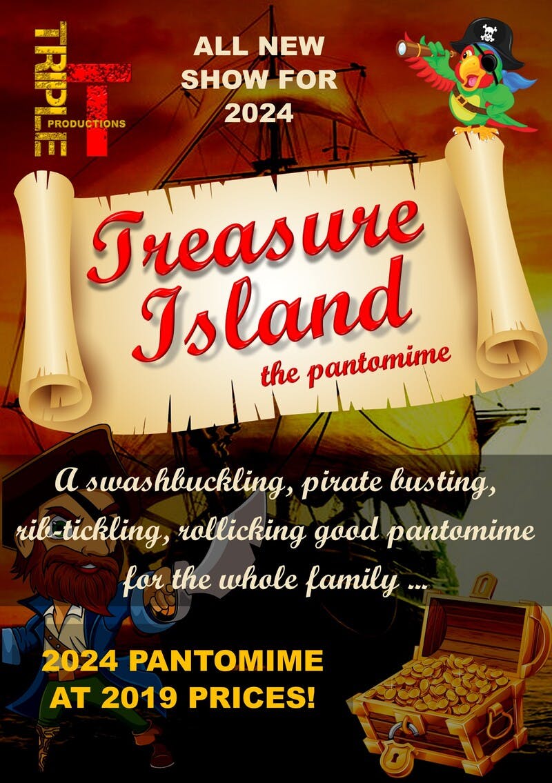 Poster for the Treasure Island The Pantomime performance at the Gorleston Pavilion Theatre