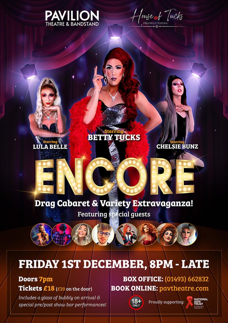 Poster for the Encore - Drag Variety Extravaganza performance at the Gorleston Pavilion Theatre