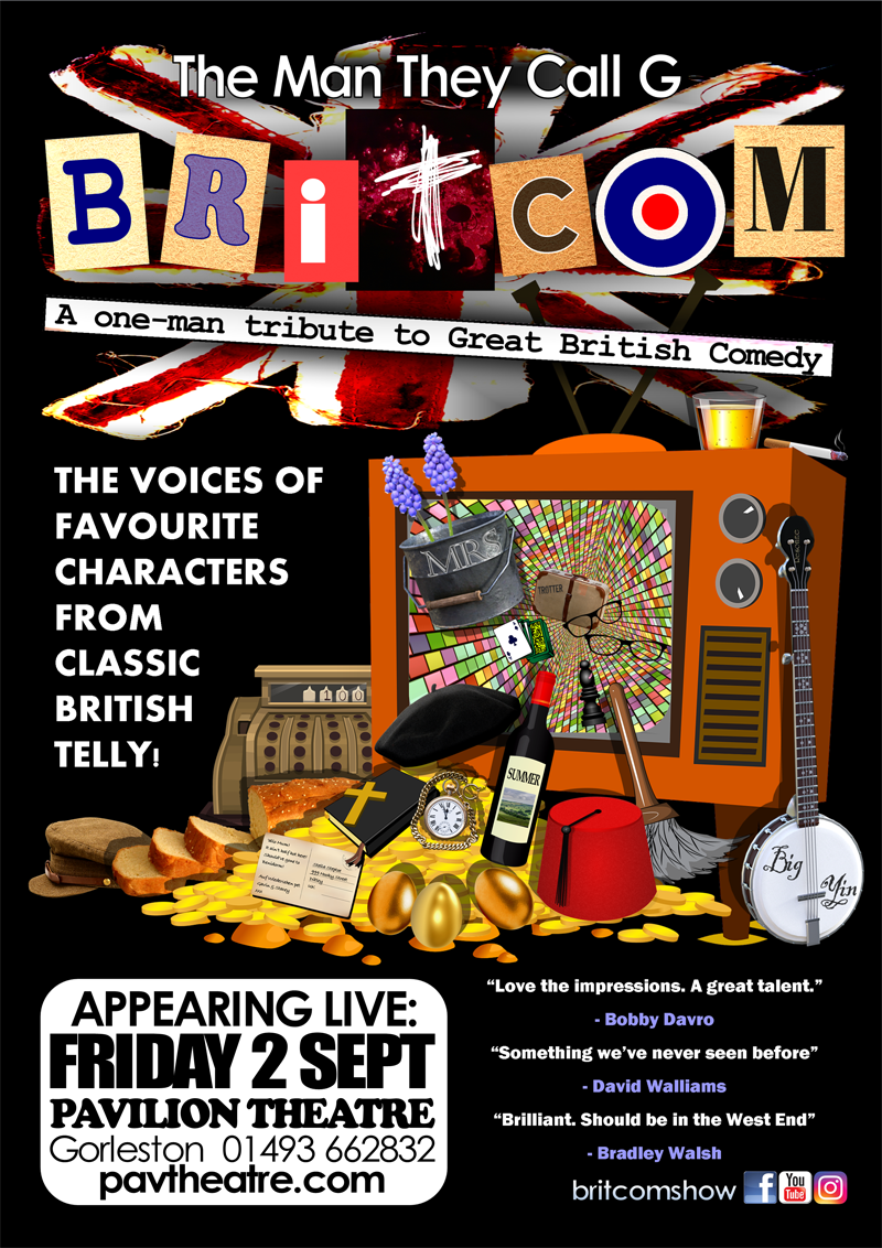 Poster for the BRITCOM performance at the Gorleston Pavilion Theatre