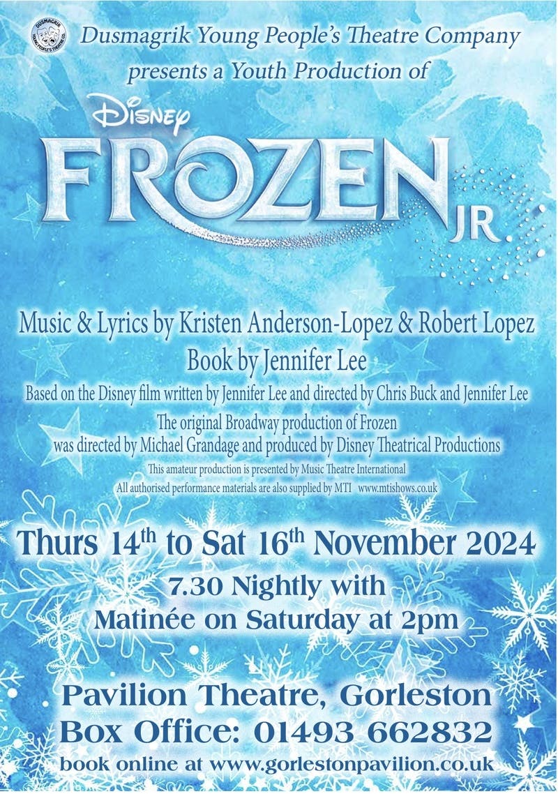 Poster for the Frozen Jr  performance at the Gorleston Pavilion Theatre