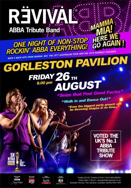 Poster for the ABBA THE REVIVAL performance at the Gorleston Pavilion Theatre